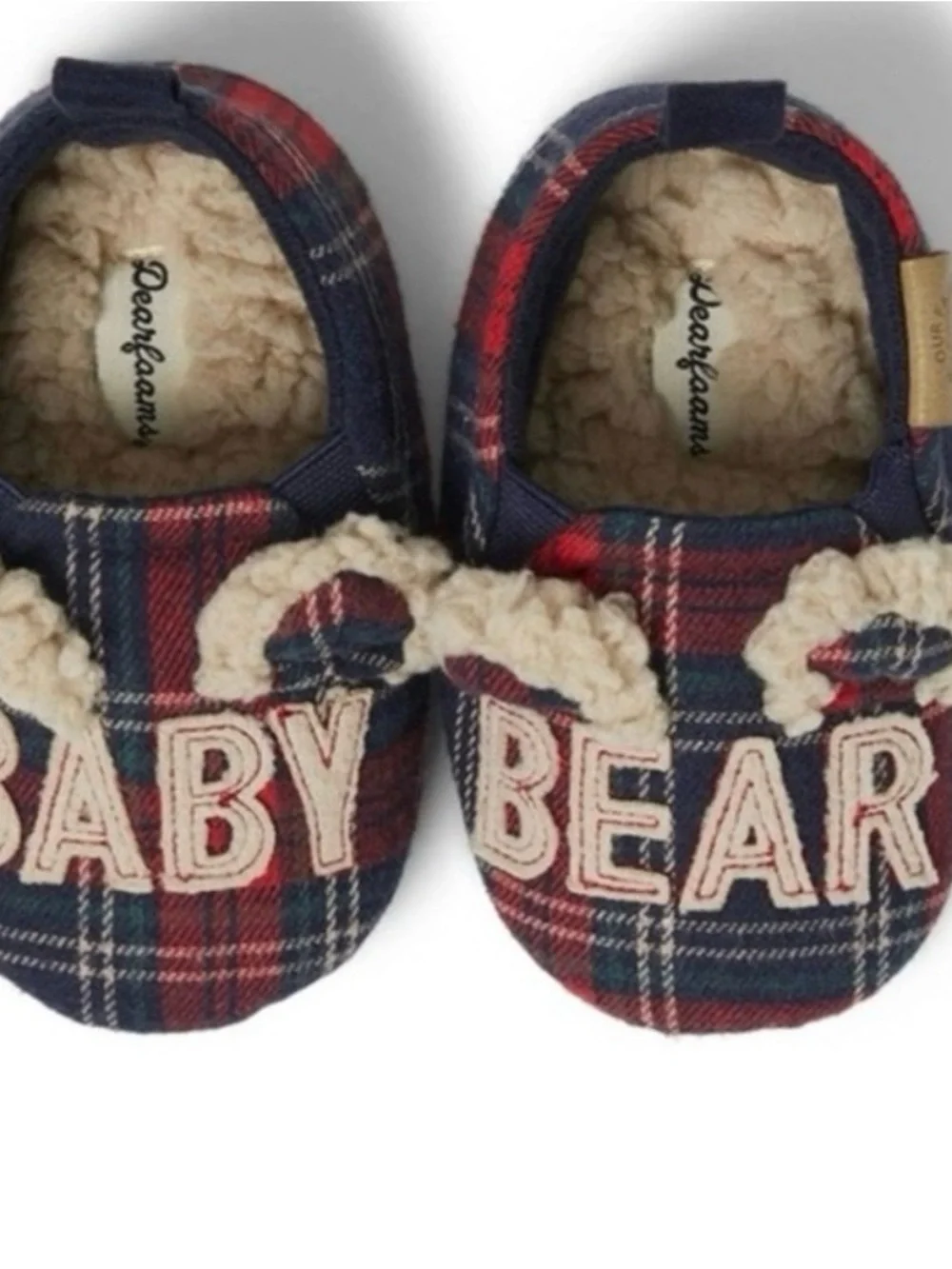 Dearfoams Plaid Christmas ‘BABY BEAR’ Slippers 0-3M
